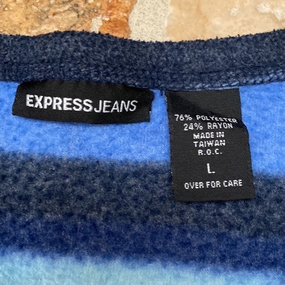 Express fleece shirt Top Sweater Women’s Blue stripe beach surf hippie Size L - Picture 5 of 6